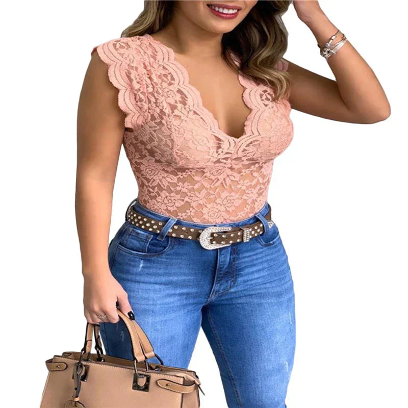 Casual yet elegant women's floral lace top in white, sleeveless, showcasing fashion detailing