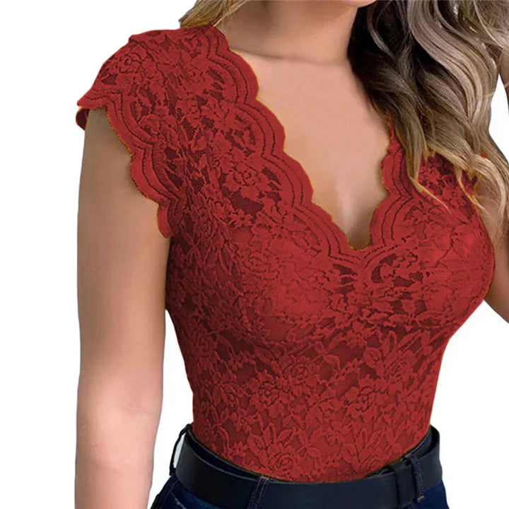 Versatile women's floral lace sleeveless summer blouse, white, for a chic and airy look