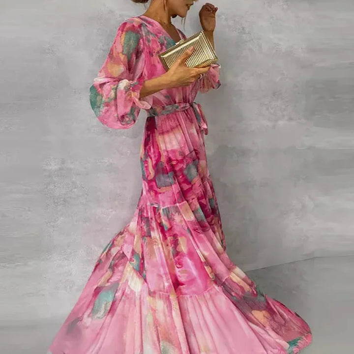 Women's classic style floral maxi dress, elegant for parties, vacation, and sophisticated summer events.