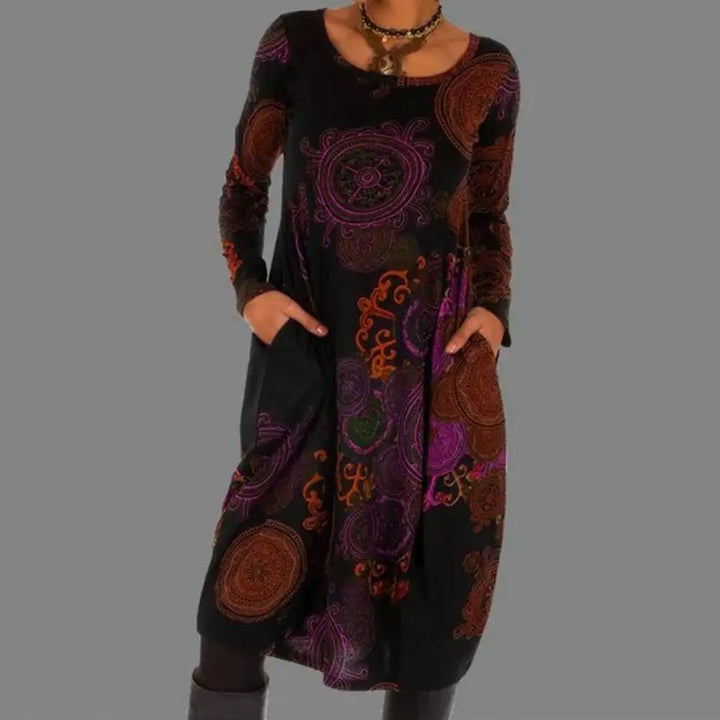 Printed floral long sleeve women's midi dress, a versatile piece for any season and event.