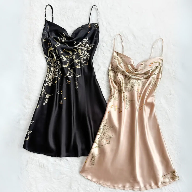 Comfortable beige floral nightdress for women, ideal as soft sleepwear or elegant loungewear; a perfect gift.