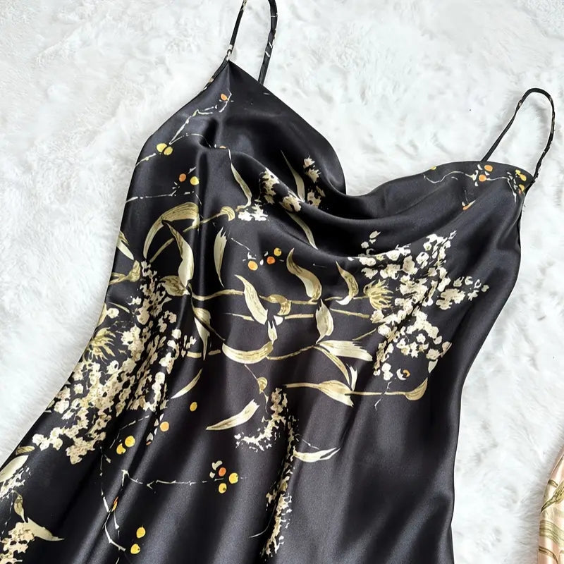Stylish women's floral nightdress with a draped design, offering a relaxed fit for elegant and comfortable sleep.