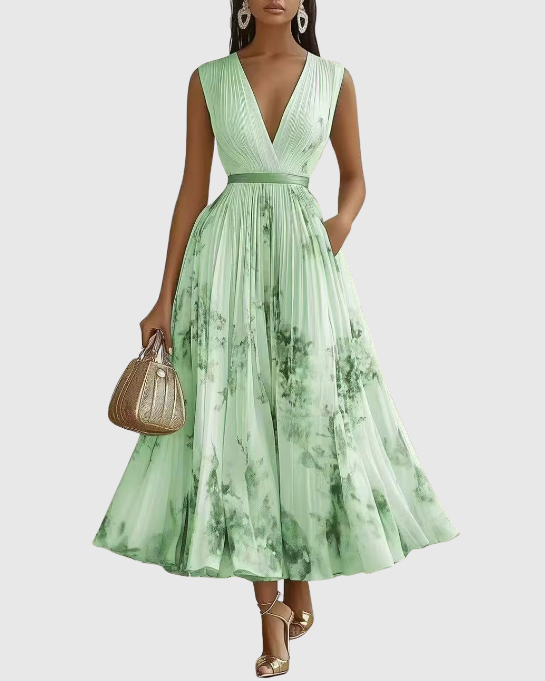 Women's elegant floral pleated maxi dress, perfect for wedding guests, evening galas, or spring parties.