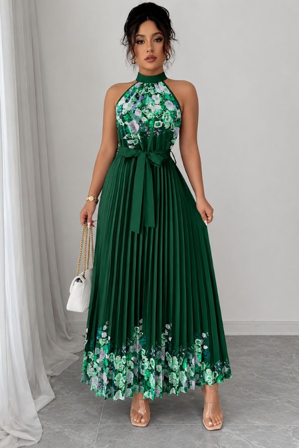 Party-perfect women's floral midi dress with elegant pleats and a flattering square neck style.