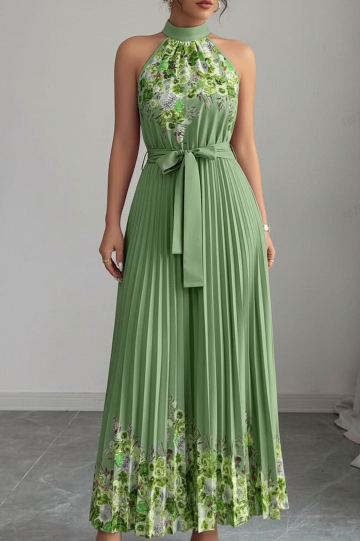 Comfortable summer women's floral midi dress, designed with a stylish square neck and beautiful pleats.