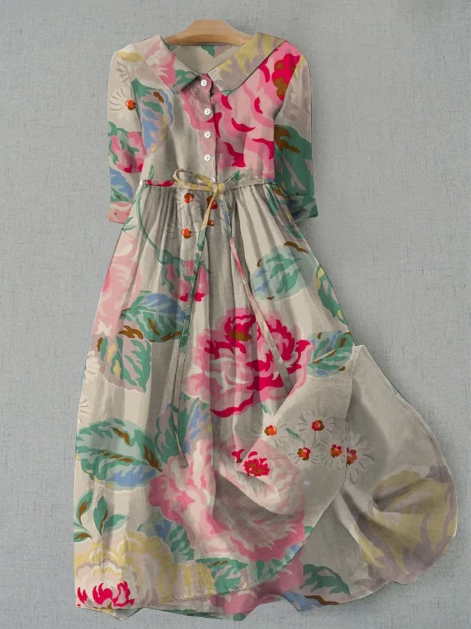Elegant women's floral print summer dress with short sleeves, perfect for casual comfort or an everyday stylish look.