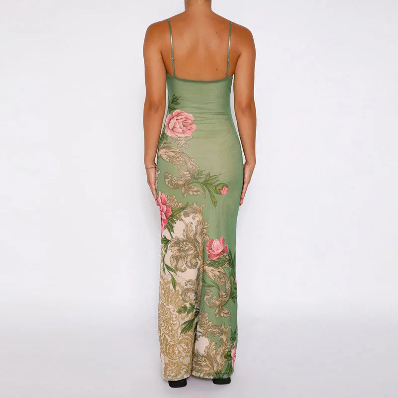 Floral V-neck spaghetti strap maxi dress for women, a stylish and comfortable choice for summer outings.