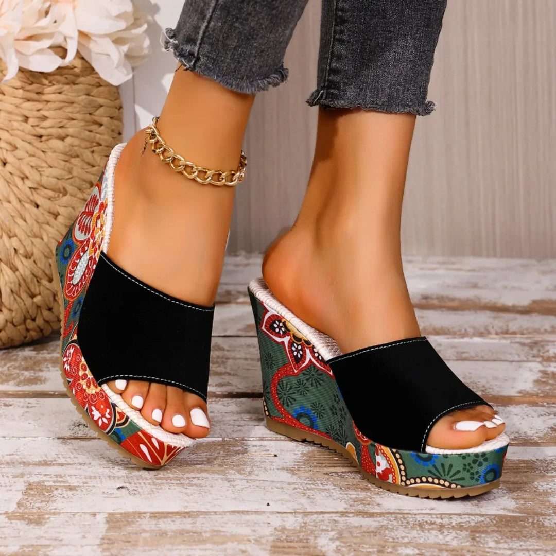 Elegant floral wedge sandals for women, perfect for summer events and casual outings.