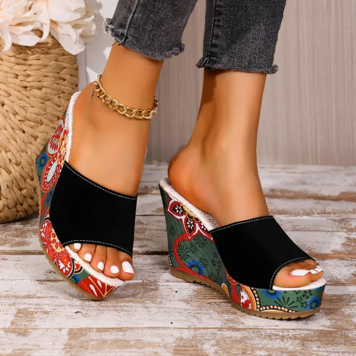 Elegant floral wedge sandals for women, perfect for summer events and casual outings.