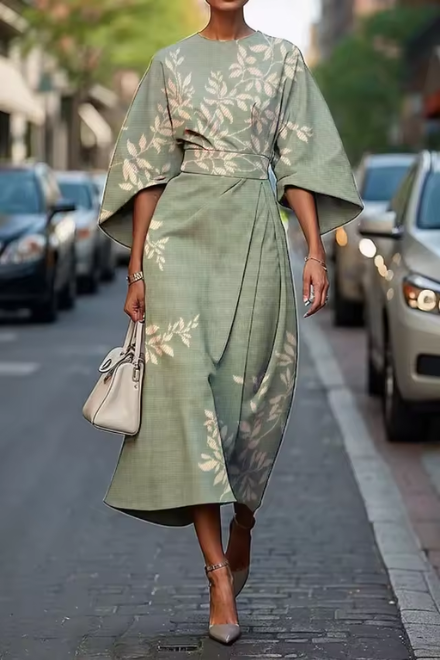 Vibrant floral print midi dress for women. Elegant and flowy summer dress, offering comfort and style.