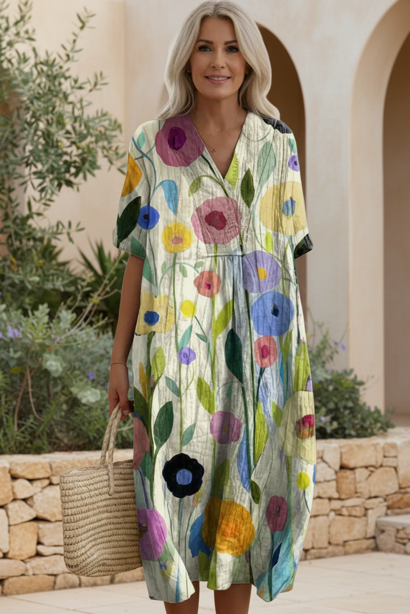 Women's elegant short sleeve floral summer dress, ideal for parties, vacations, or effortless daily style.