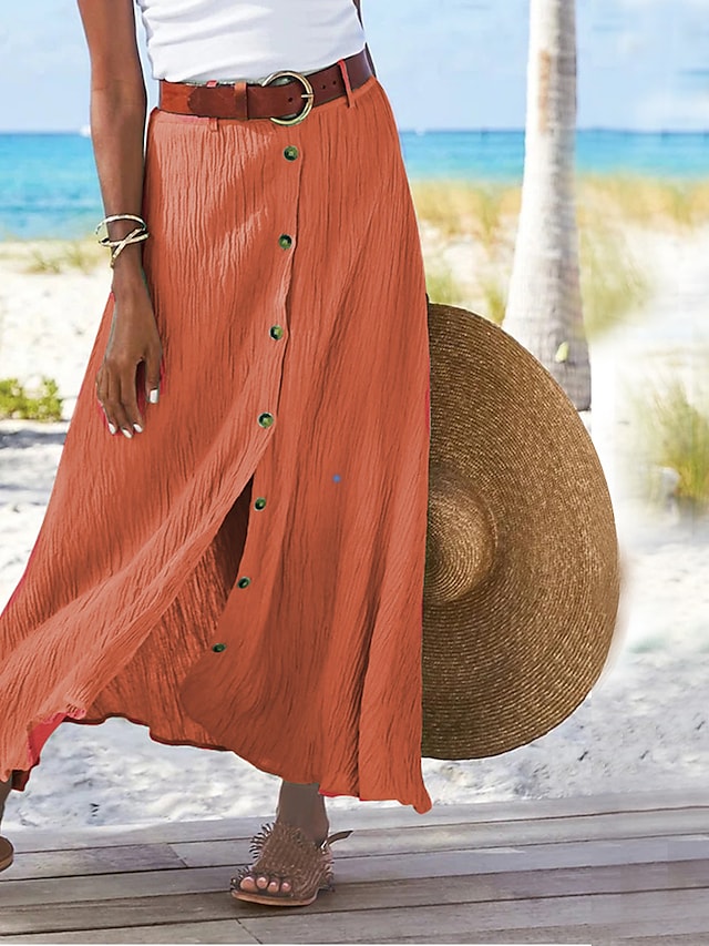 Elegant women's flowing linen blend maxi skirt, perfect for summer casual wear