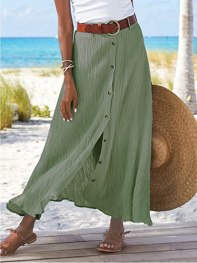 Casual yet elegant women's linen blend maxi skirt, ideal for warm weather