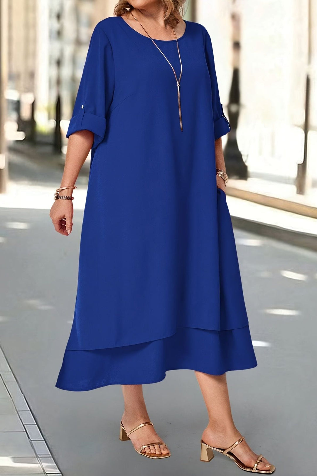 Full-length shot: Elegant women's flowing maxi dress, a sophisticated long gown for formal evening occasions.