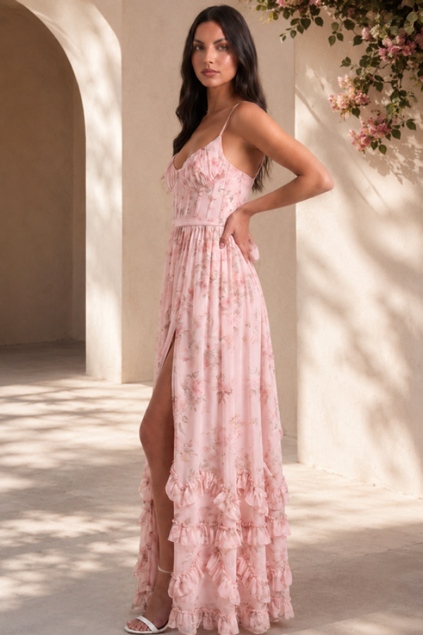 Women's flowing evening maxi dress, designed for sophisticated events. Graceful, elegant, and comfortable.
