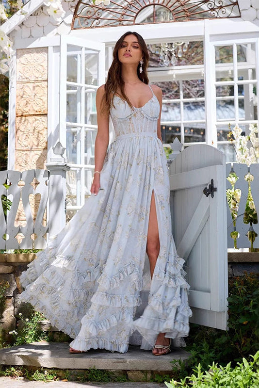 Soft flowing women's maxi event dress. Elegant formal gown, ideal for galas, evening parties & special occasions.