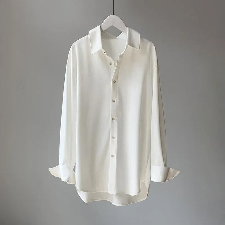 Khaki elegant flowy blouse shirt for women, offering effortless style and comfortable, versatile fashion.