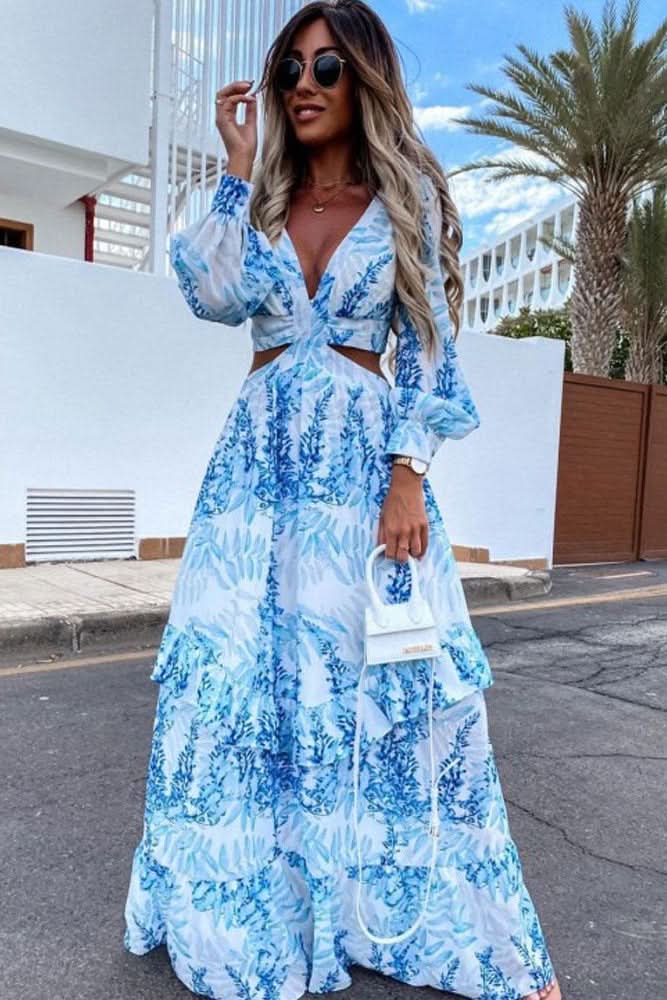 Elegant women's flowy maxi dress, perfect for summer events or casual everyday wear. Long, comfortable, and stylish.