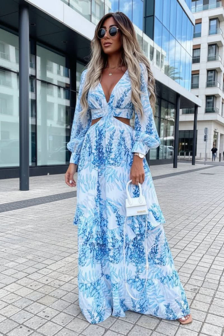 Chic women's elegant flowy maxi dress, perfect for summer fashion, everyday style, or special vacation moments.