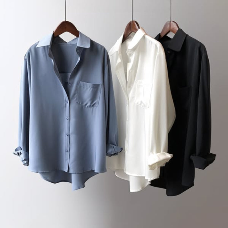 Comfortable & stylish women's flowy Monaco blouse. A versatile long sleeve shirt for work or elegant casual days.