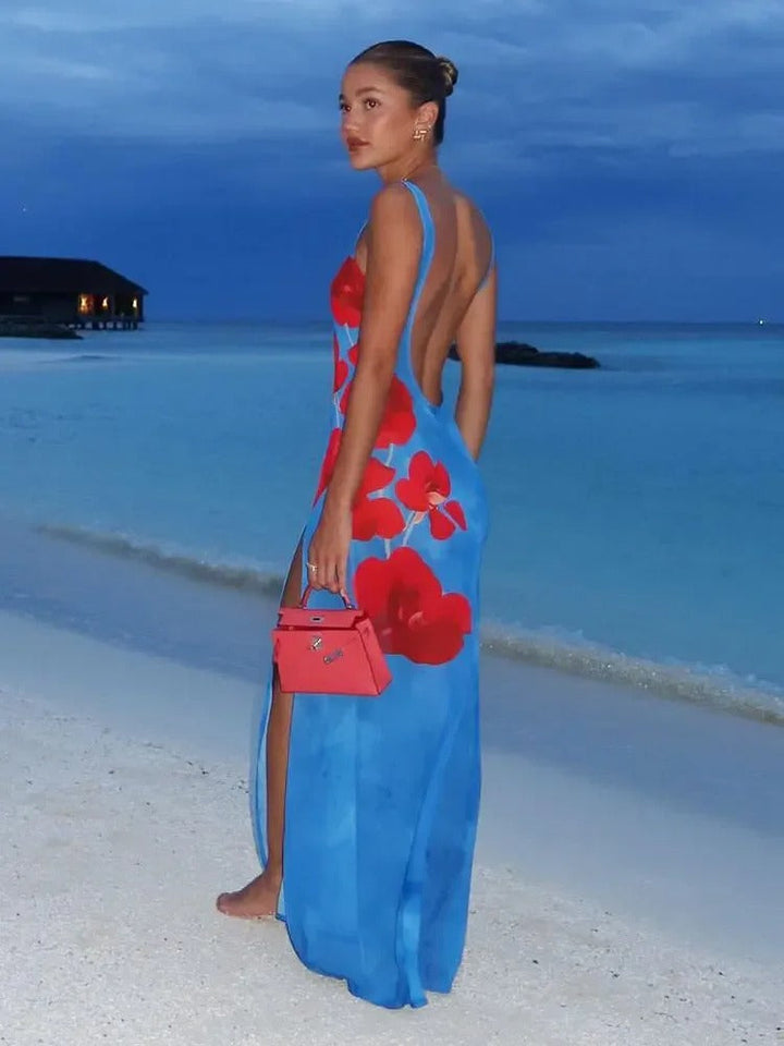 Beautiful women's elegant flowy dress, a versatile piece for holiday or everyday summer style.