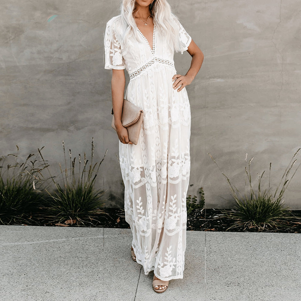 Breezy v-neck women's viscose maxi dress, perfect for summer outings and beach holidays.