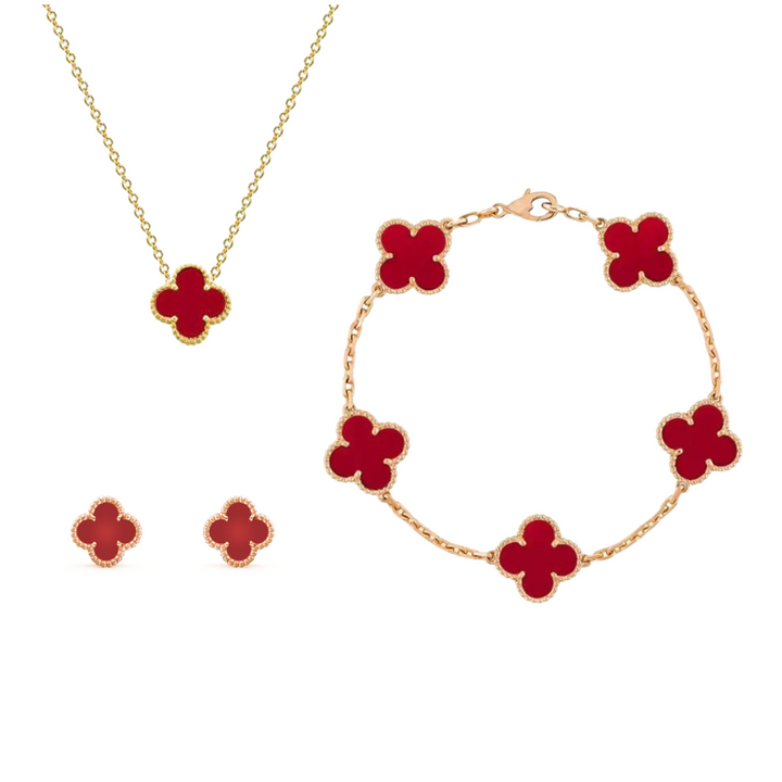 Detailed view of the women's clover earrings, part of the matching necklace and earrings set, LuckJewelry brand