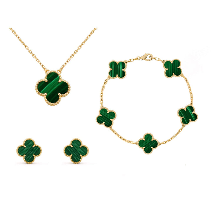 Women's adjustable four-leaf clover necklace and matching earrings, a versatile and trendy jewelry set