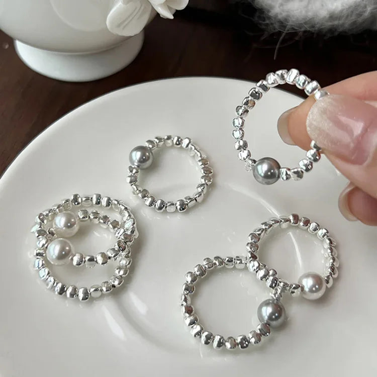 Stunning women's adjustable galaxy pearl ring, silver-toned celestial wrap design. Elegant and fashionable jewelry.