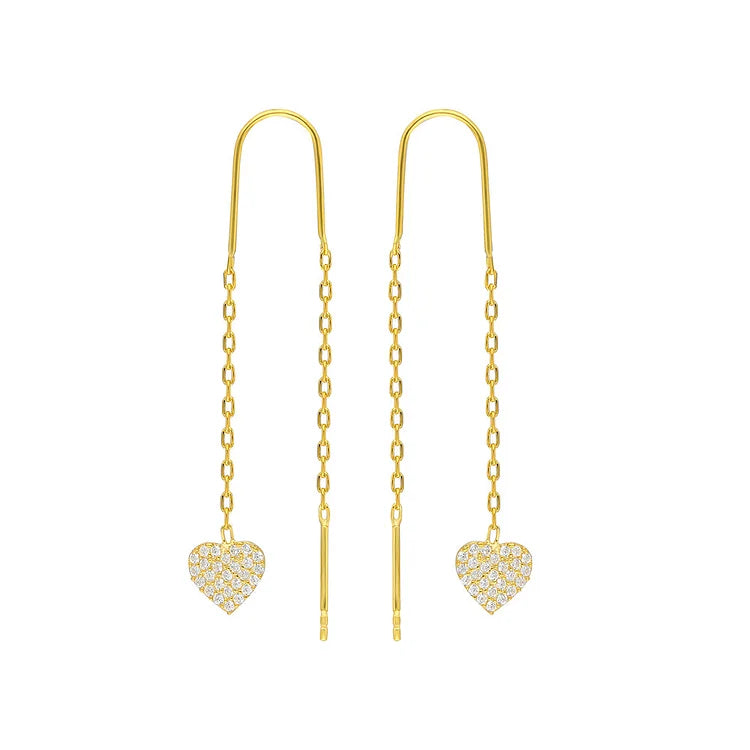 Fashionable women's double heart chain drop earrings, a chic statement jewelry piece.