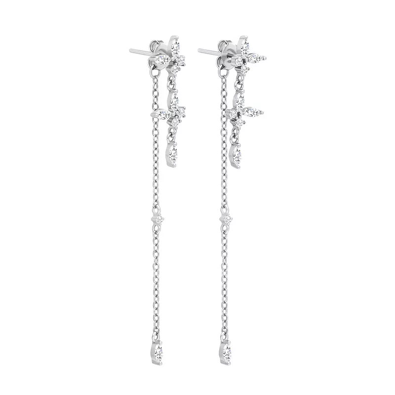 Women's elegant gold crown drop chain earrings with luminous cubic zirconia accents