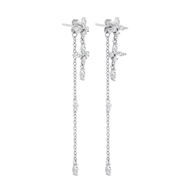Women's elegant gold crown drop chain earrings with luminous cubic zirconia accents
