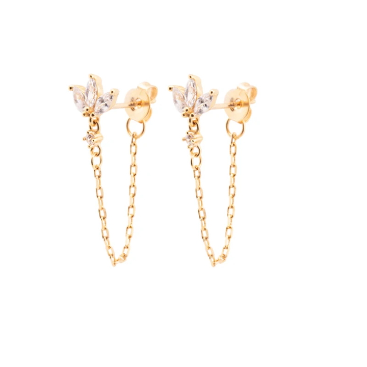 Fashionable gold chain drop earrings with shimmering cubic zirconia, a great gift for women
