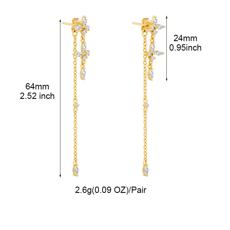 Stylish silver crown drop chain earrings, Elodie collection, with sparkling cubic zirconia
