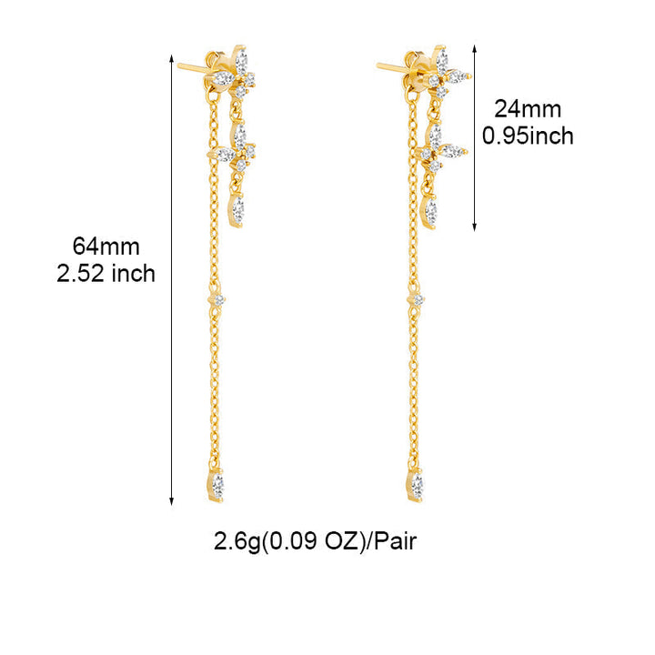 Stylish silver crown drop chain earrings, Elodie collection, with sparkling cubic zirconia