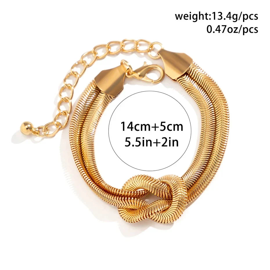 Fashionable women's elegant bracelet with a unique knotted snake chain design.
