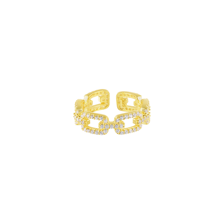 Stackable gold link ring for women, featuring brilliant zirconia. Ideal elegant gift for her. Marina collection.