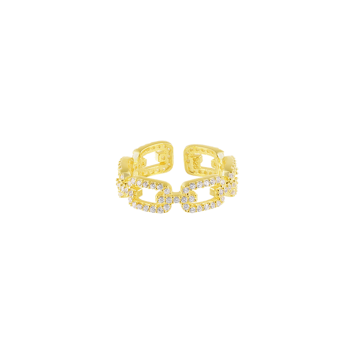 Stackable gold link ring for women, featuring brilliant zirconia. Ideal elegant gift for her. Marina collection.