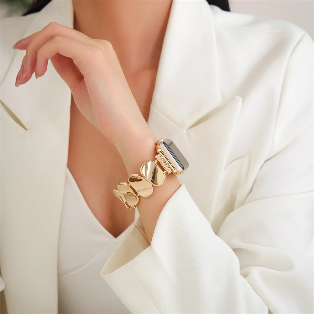 Elegant women's silver metal smartwatch band, a stylish watch accessory.