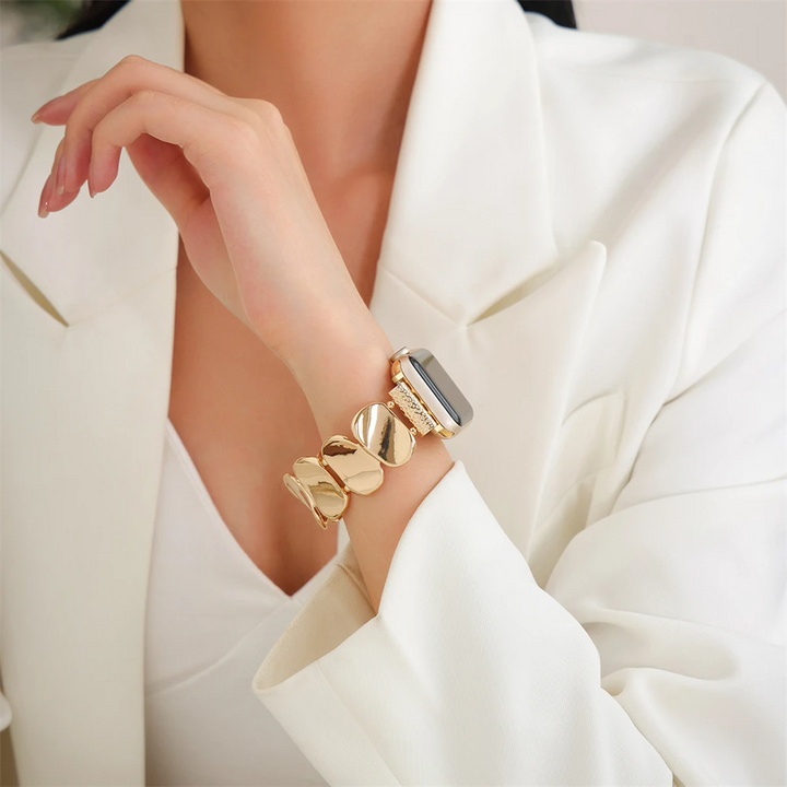Elegant women's silver metal smartwatch band, a stylish watch accessory.