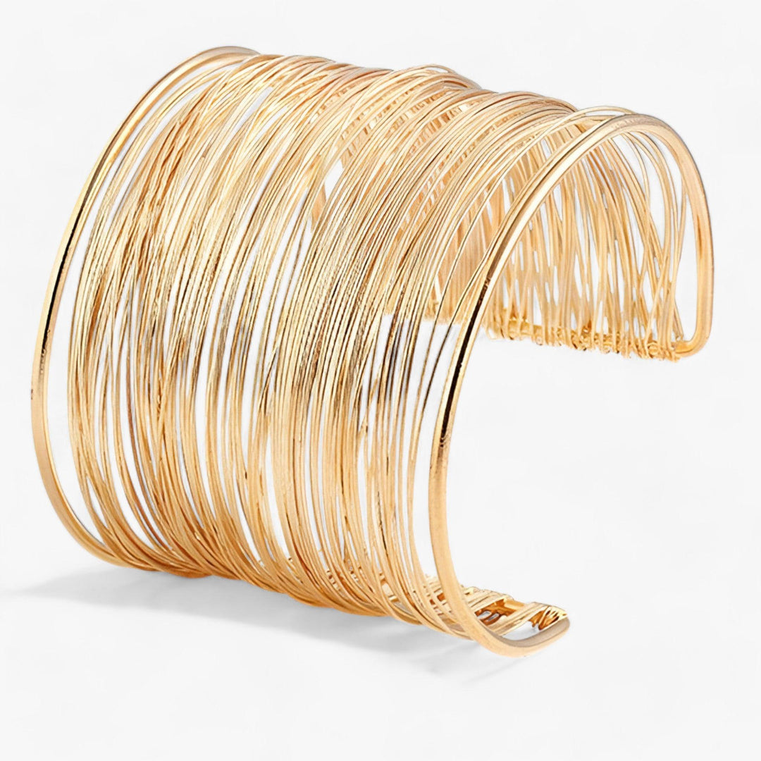 Women's gold plated layered wire cuff bracelet, perfect elegant jewelry for any occasion.