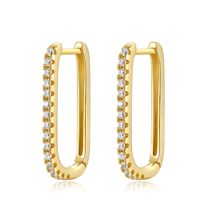 Elegant women's gold-plated sterling silver vertical zirconia dangle earrings, adding sparkle to any outfit.
