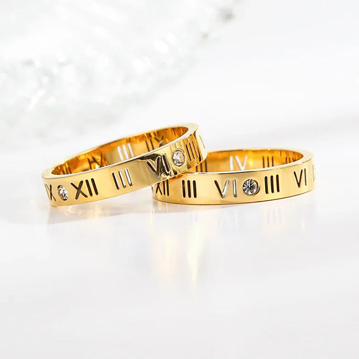 Elegant women's gold Roman numeral ring, a stylish fashion accessory for her.