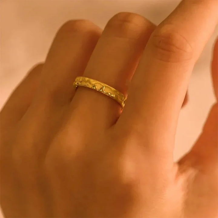 Elegant women's golden honey ring, gold-plated sterling silver. Versatile delicate jewelry with natural style.