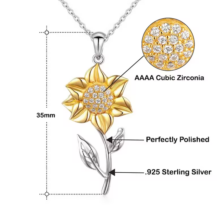 Classic golden sunflower necklace with a beautiful floral pendant. Elegant women's jewelry, adjustable chain. A timeless gift.