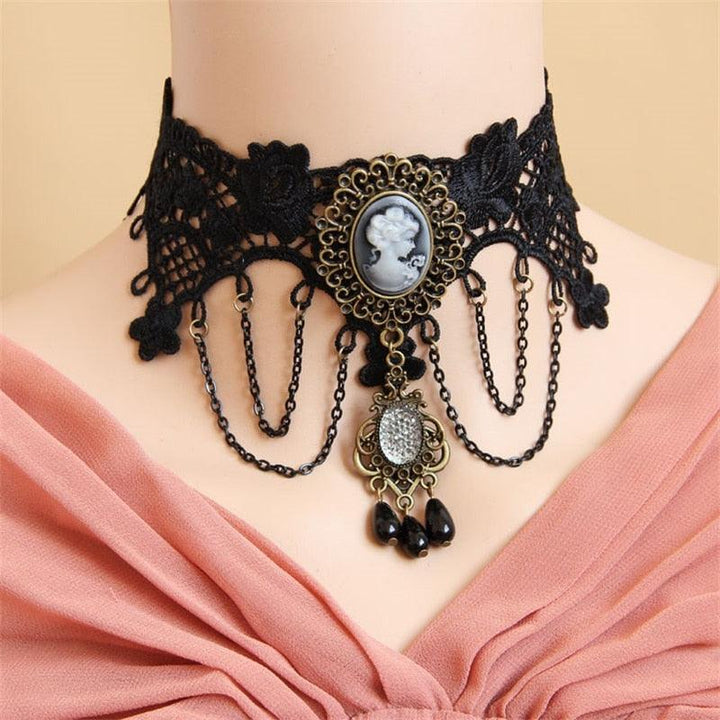 Trendy Gothic charm necklace for women. Versatile unique fashion jewelry, ideal as a statement piece or elegant gift.