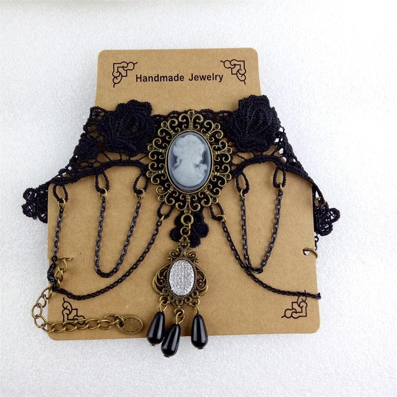 Eye-catching women's Gothic charm necklace. Unique fashion jewelry, a versatile statement accessory for dark academia style.