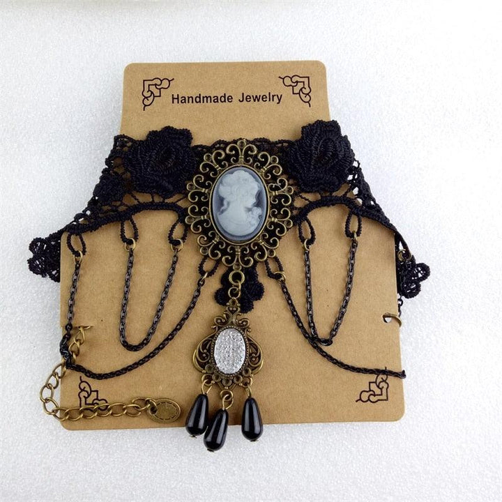 Eye-catching women's Gothic charm necklace. Unique fashion jewelry, a versatile statement accessory for dark academia style.