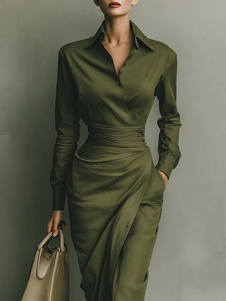 Sophisticated women's wrap dress, a chic midi style in green for an elegant and flattering silhouette.