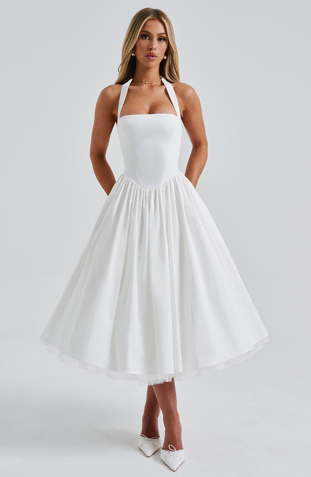 Beautiful women's halter neck midi dress, perfect for cocktails, parties, or special events.